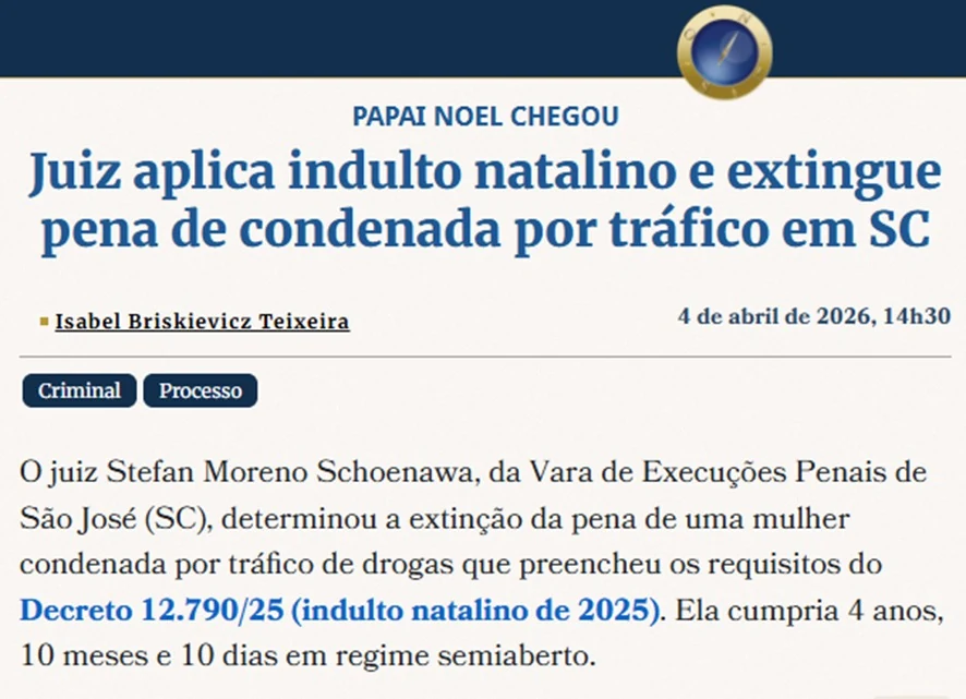 Recorte de notícia sobre indulto natalino